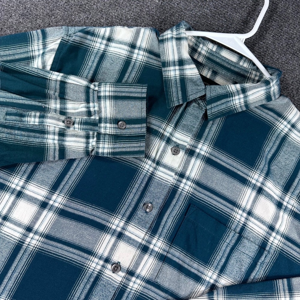 Banana Republic Perfect Flannel Shirt Womens L Large Blue Plaid Long Sleeve